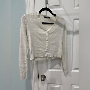Brandy Melville White Ribbed Button-Up Top